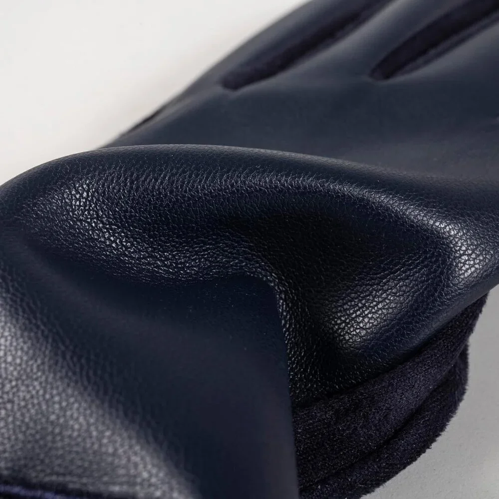 Women's Winter Leather Gloves Touch Screen Wool Lined Windproof Warm Suede Blue